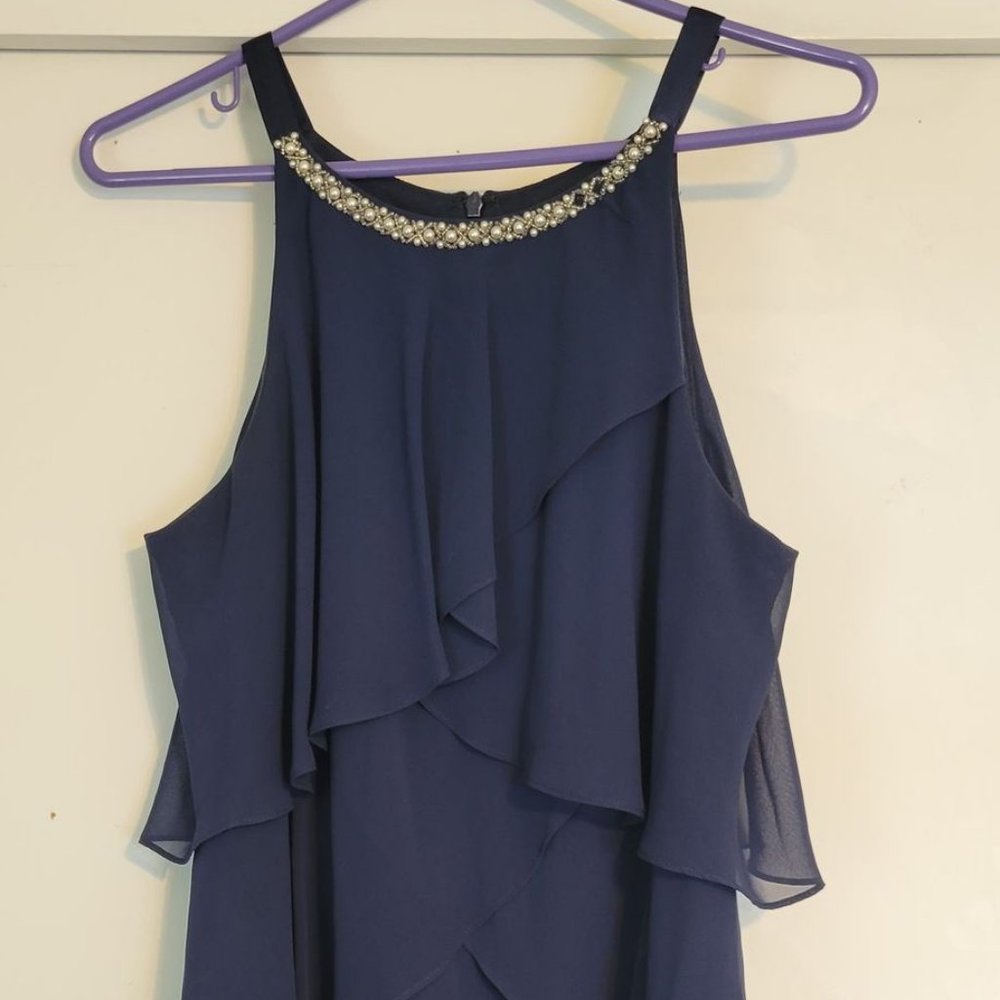 SLNY blue wavy dress